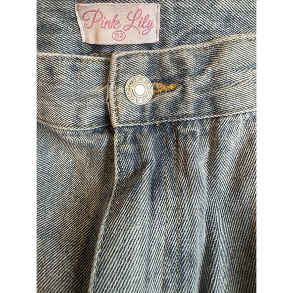 Baggy High Rise Wide Leg Distressed Jeans Pink Lily Light Wash Denim Size 32 - Picture 5 of 10